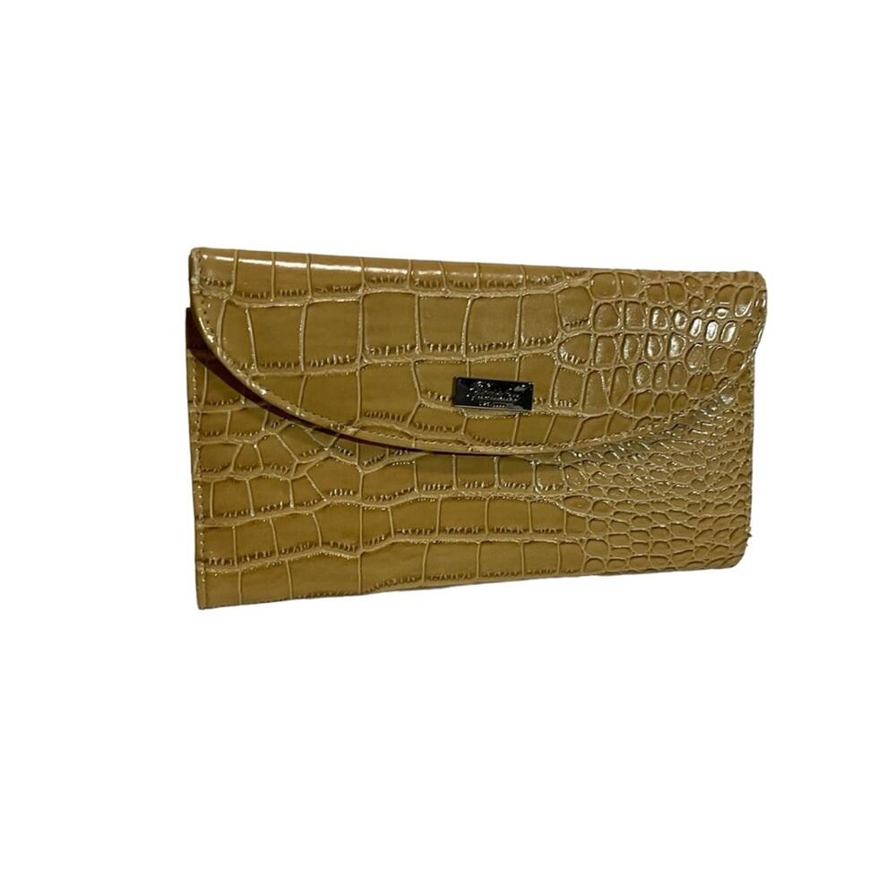 Buxton Faux Crocodile Leather Trifold Wallet Gold Yellow Mustard NWOT